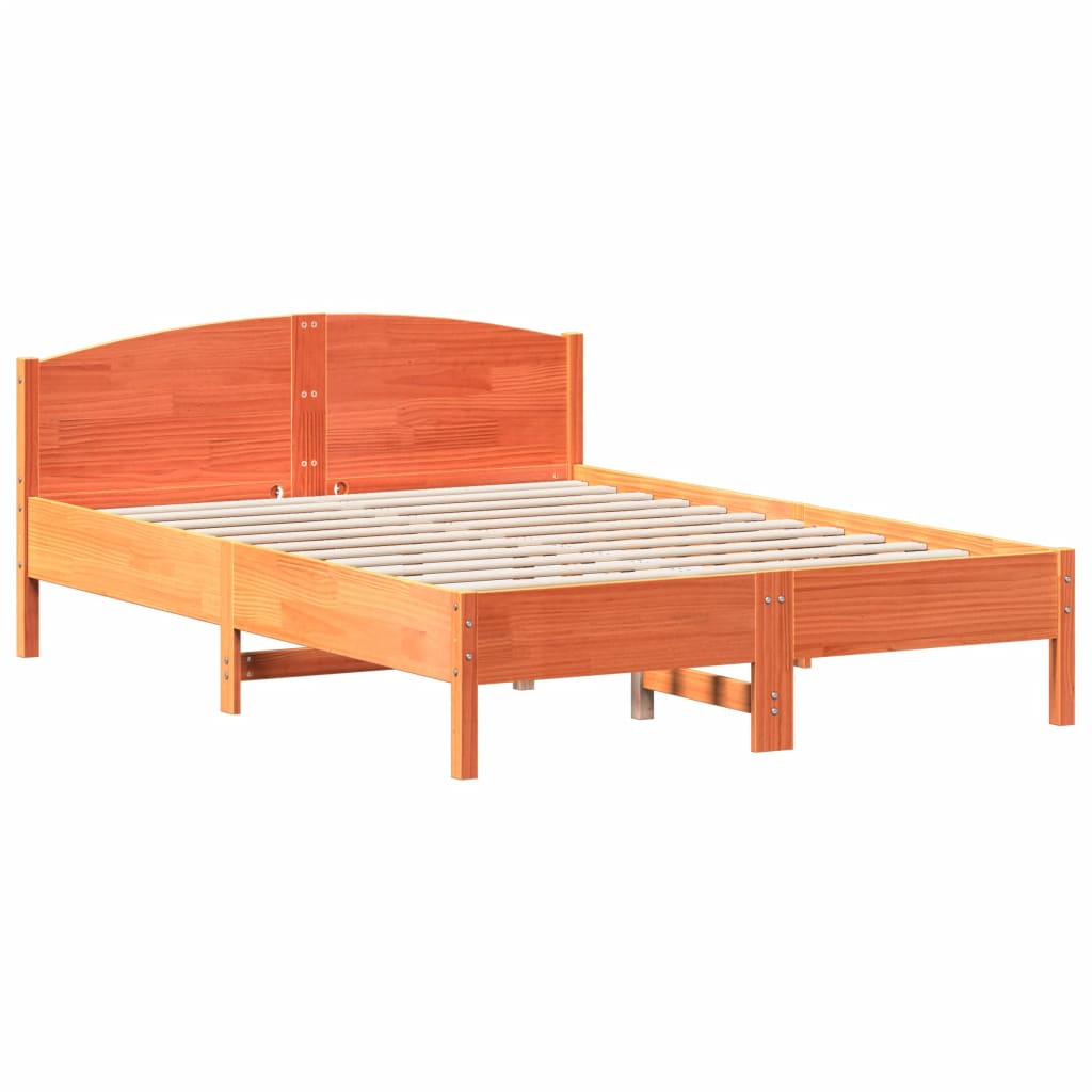 Bed Frame with Headboard Wax Brown 140x200 cm Solid Wood Pine