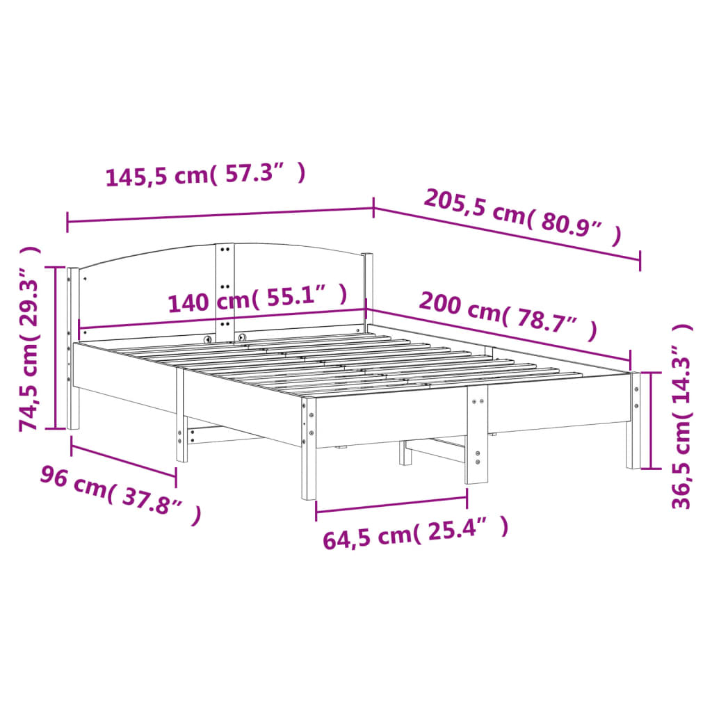 Bed Frame with Headboard Wax Brown 140x200 cm Solid Wood Pine