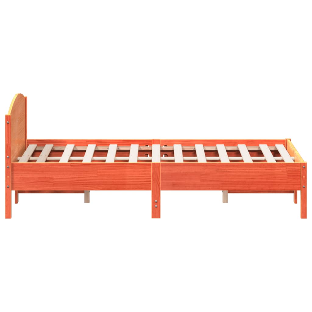 Bed Frame with Headboard Wax Brown 135x190 cm Double Solid Wood Pine