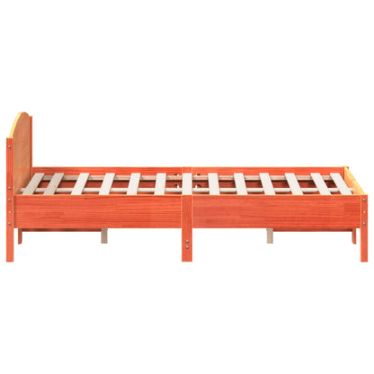 Bed Frame with Headboard Wax Brown 135x190 cm Double Solid Wood Pine