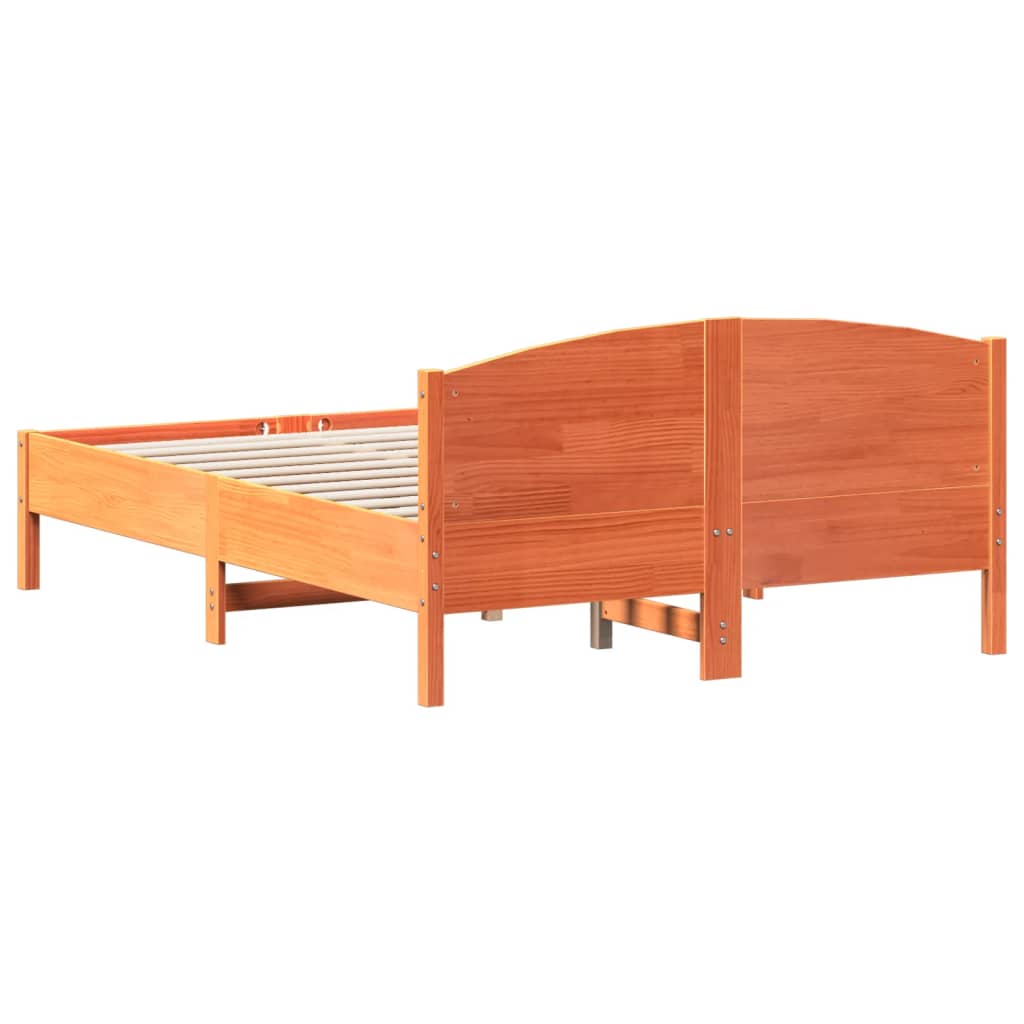 Bed Frame with Headboard Wax Brown 135x190 cm Double Solid Wood Pine