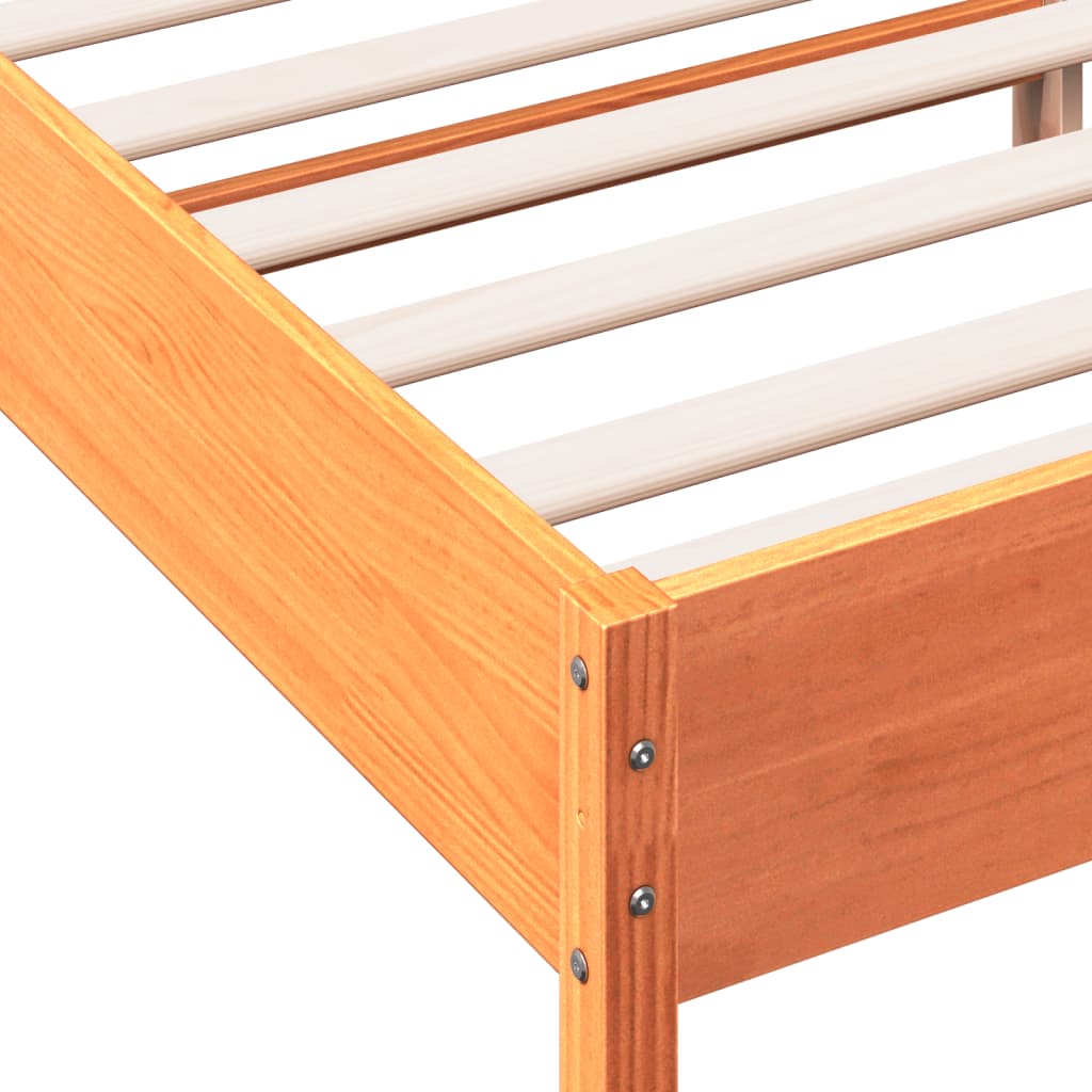 Bed Frame with Headboard Wax Brown 135x190 cm Double Solid Wood Pine