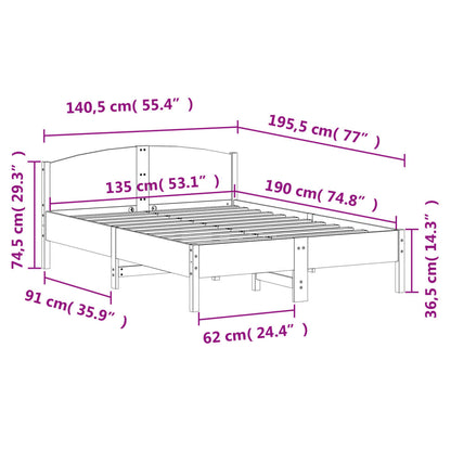 Bed Frame with Headboard Wax Brown 135x190 cm Double Solid Wood Pine