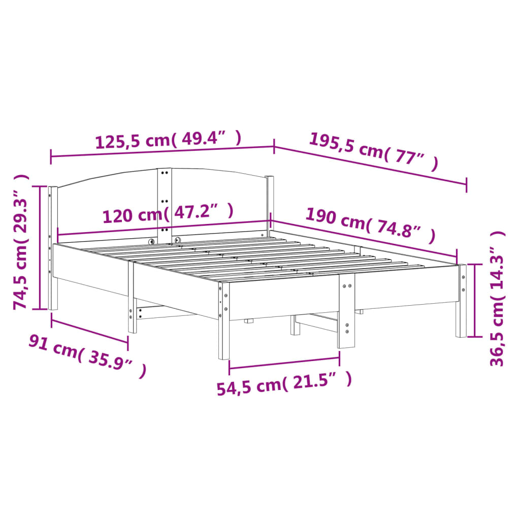 Bed Frame with Headboard Wax Brown 120x190 cm Small Double Solid Wood Pine