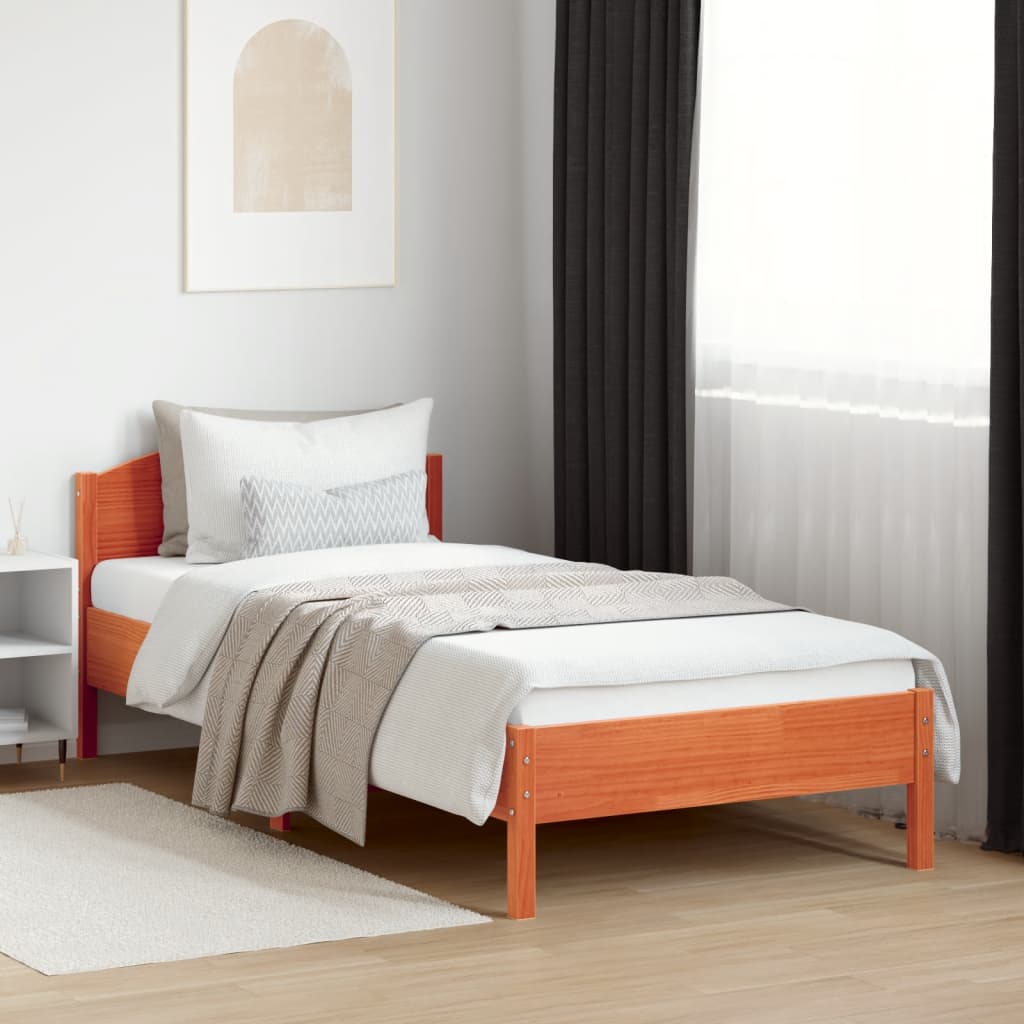 Bed Frame with Headboard Wax Brown 100x200 cm Solid Wood Pine