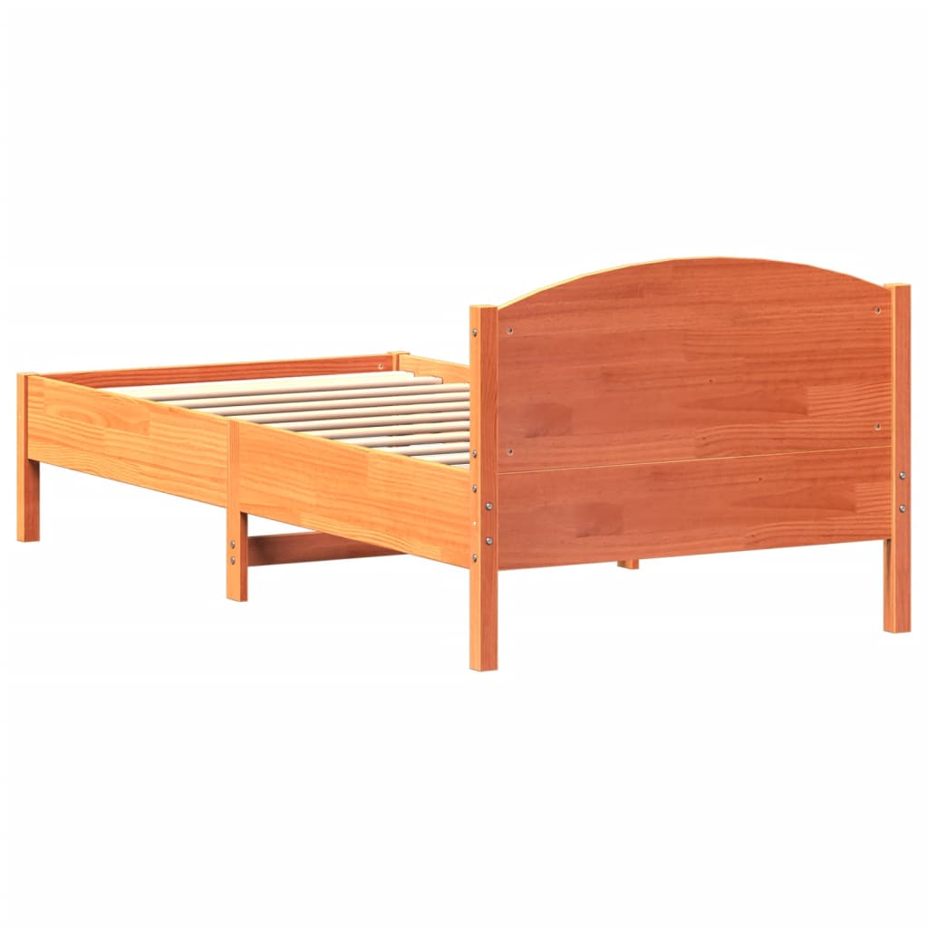 Bed Frame with Headboard Wax Brown 100x200 cm Solid Wood Pine