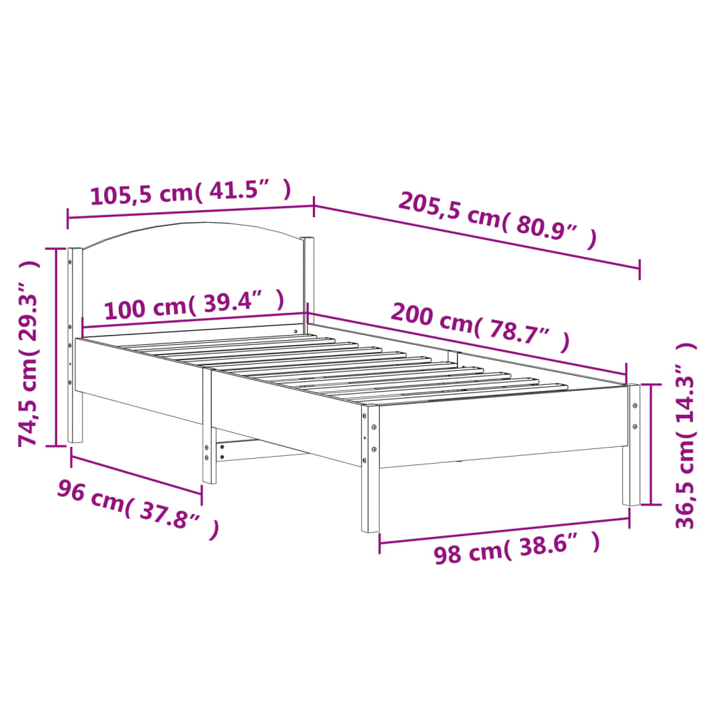 Bed Frame with Headboard Wax Brown 100x200 cm Solid Wood Pine