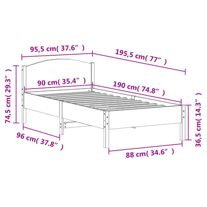 Bed Frame without Mattress Wax Brown 90x190 cm Single Solid Wood Pine