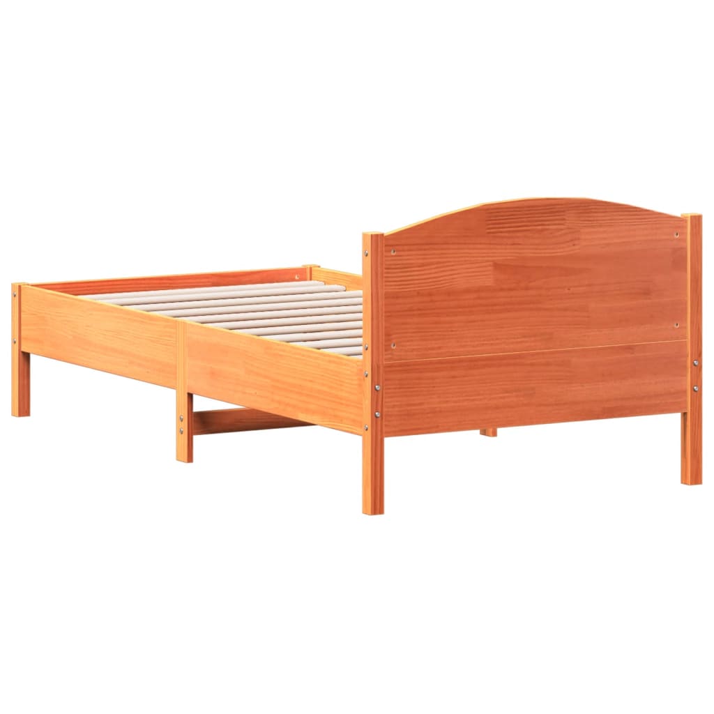 Bed Frame with Headboard Wax Brown 75x190 cm Small Single Solid Wood Pine