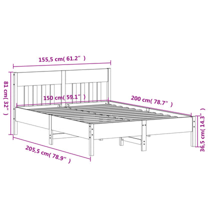 Bed Frame with Headboard 150x200 cm King Size Solid Wood Pine