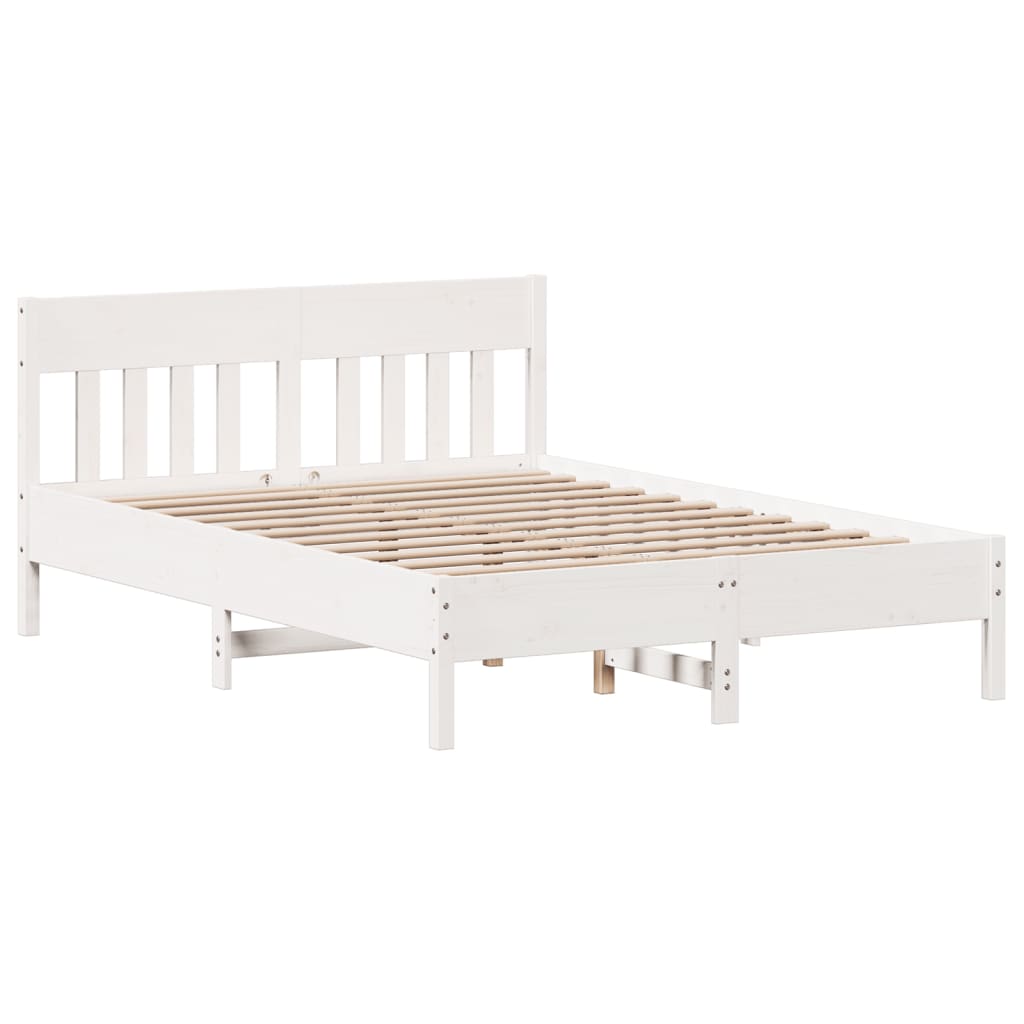 Bed Frame without Mattress White 150x200 cm King Size Solid Wood Pine