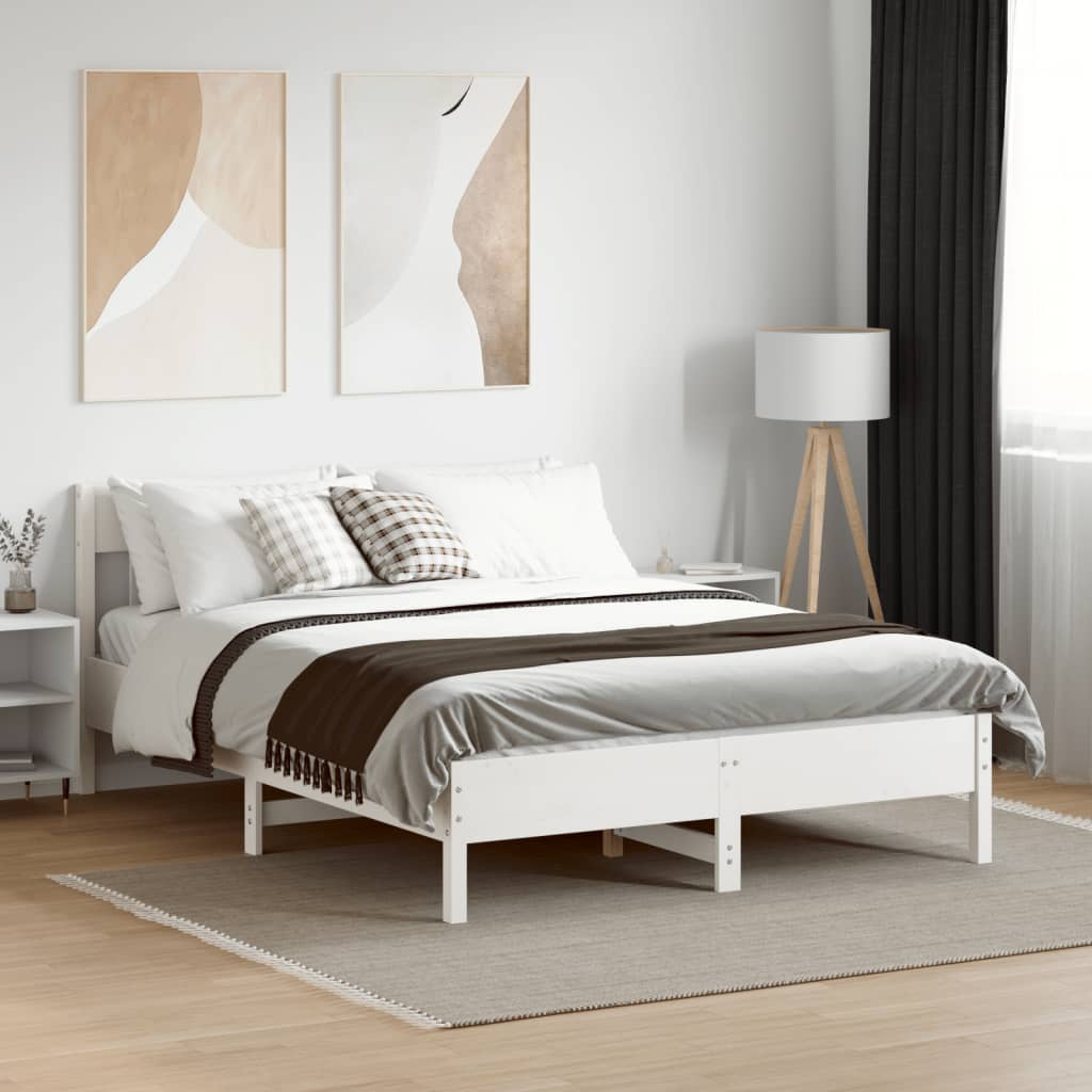 Bed Frame without Mattress White 150x200 cm King Size Solid Wood Pine