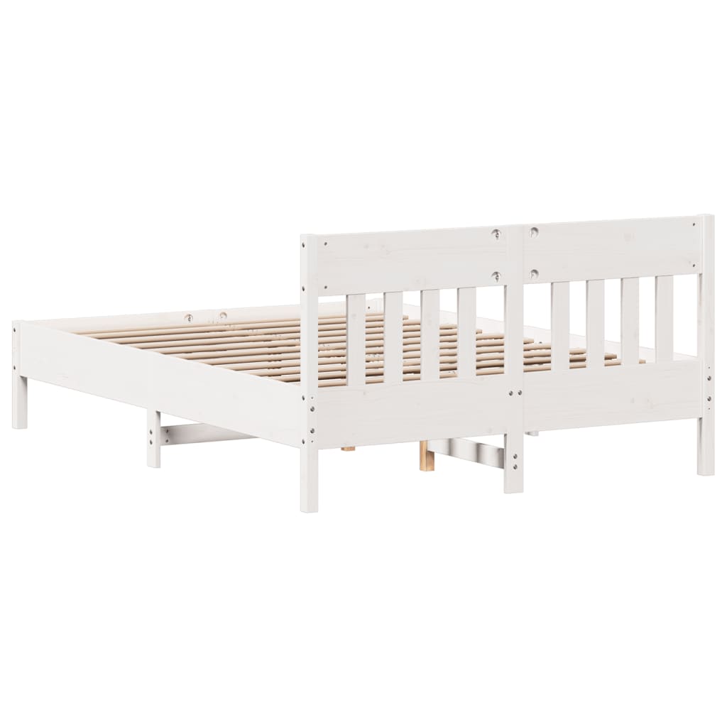 Bed Frame without Mattress White 150x200 cm King Size Solid Wood Pine