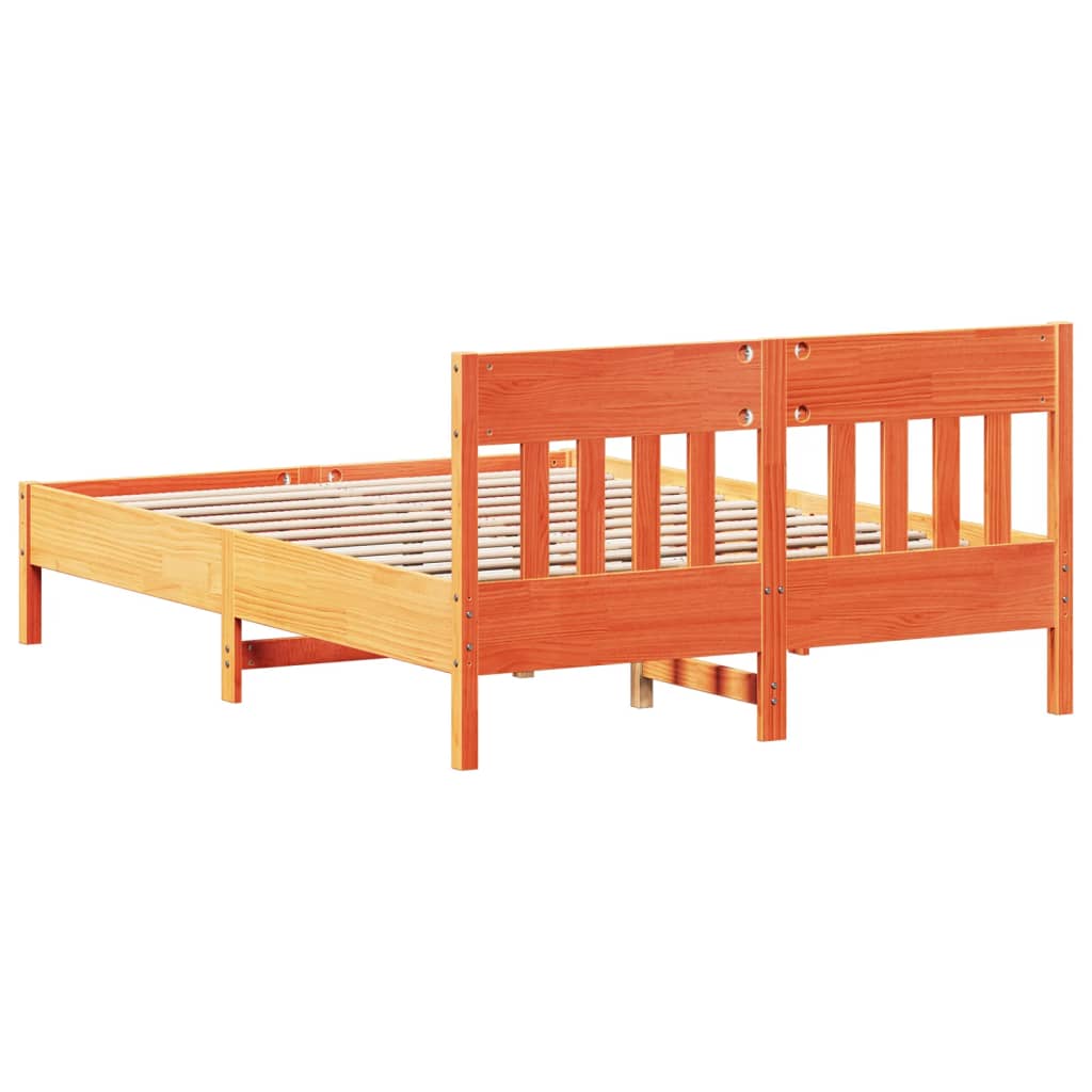 Bed Frame with Headboard Wax Brown 150x200 cm King Size Solid Wood Pine