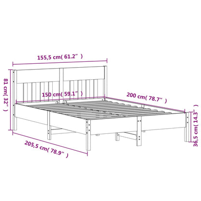 Bed Frame with Headboard Wax Brown 150x200 cm King Size Solid Wood Pine