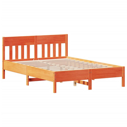 Bed Frame with Headboard Wax Brown 140x200 cm Solid Wood Pine