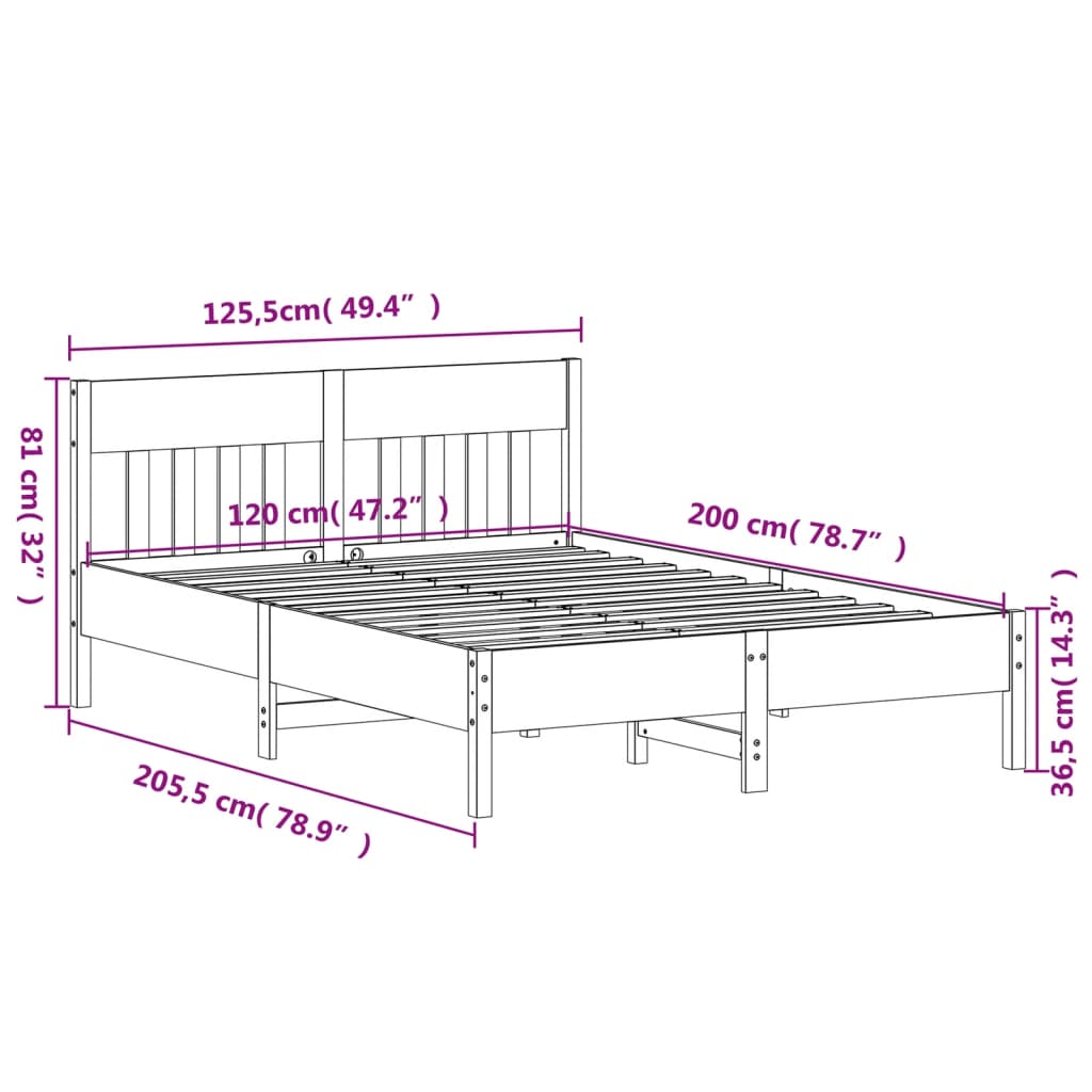 Bed Frame with Headboard 120x200 cm Solid Wood Pine