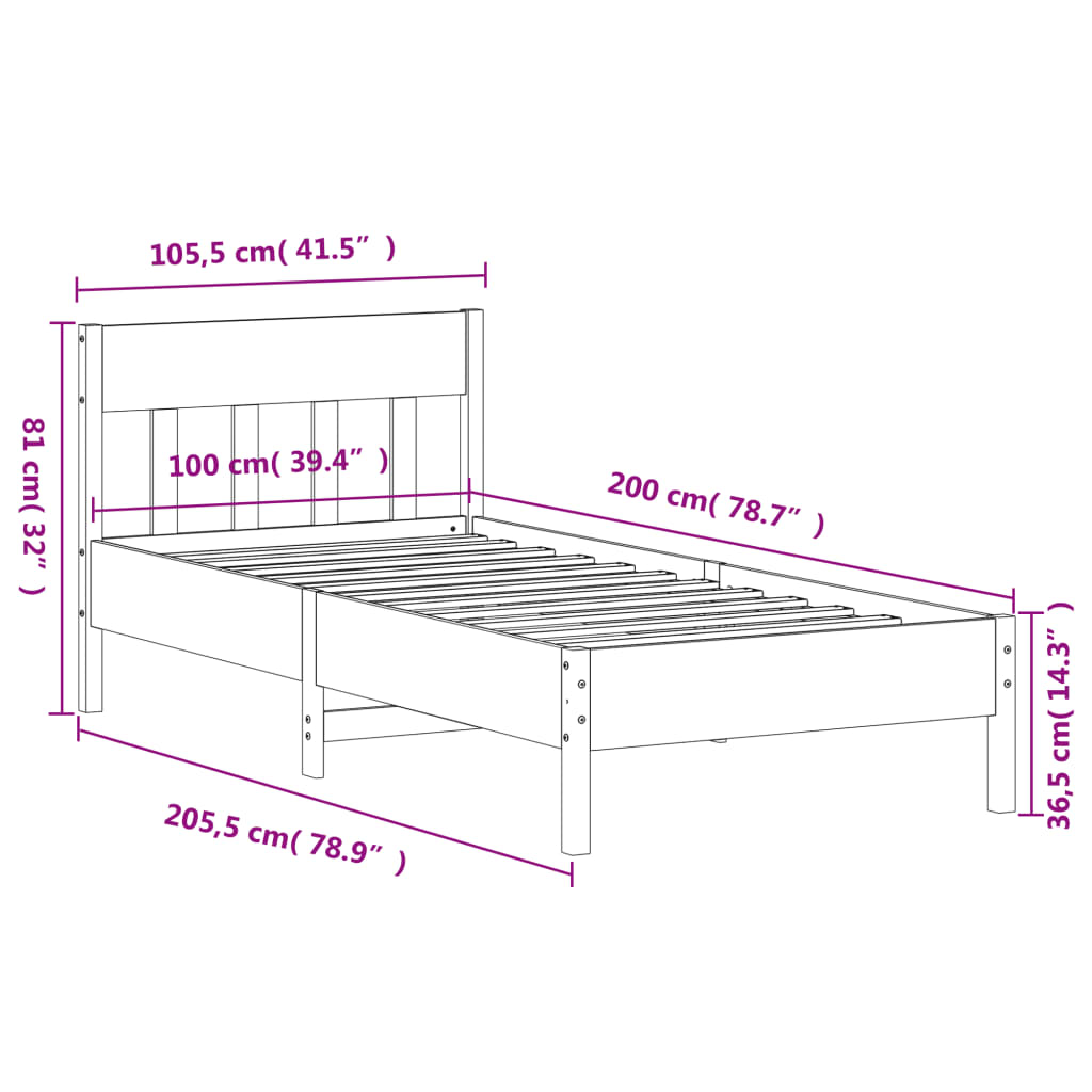 Bed Frame with Headboard 100x200 cm Solid Wood Pine