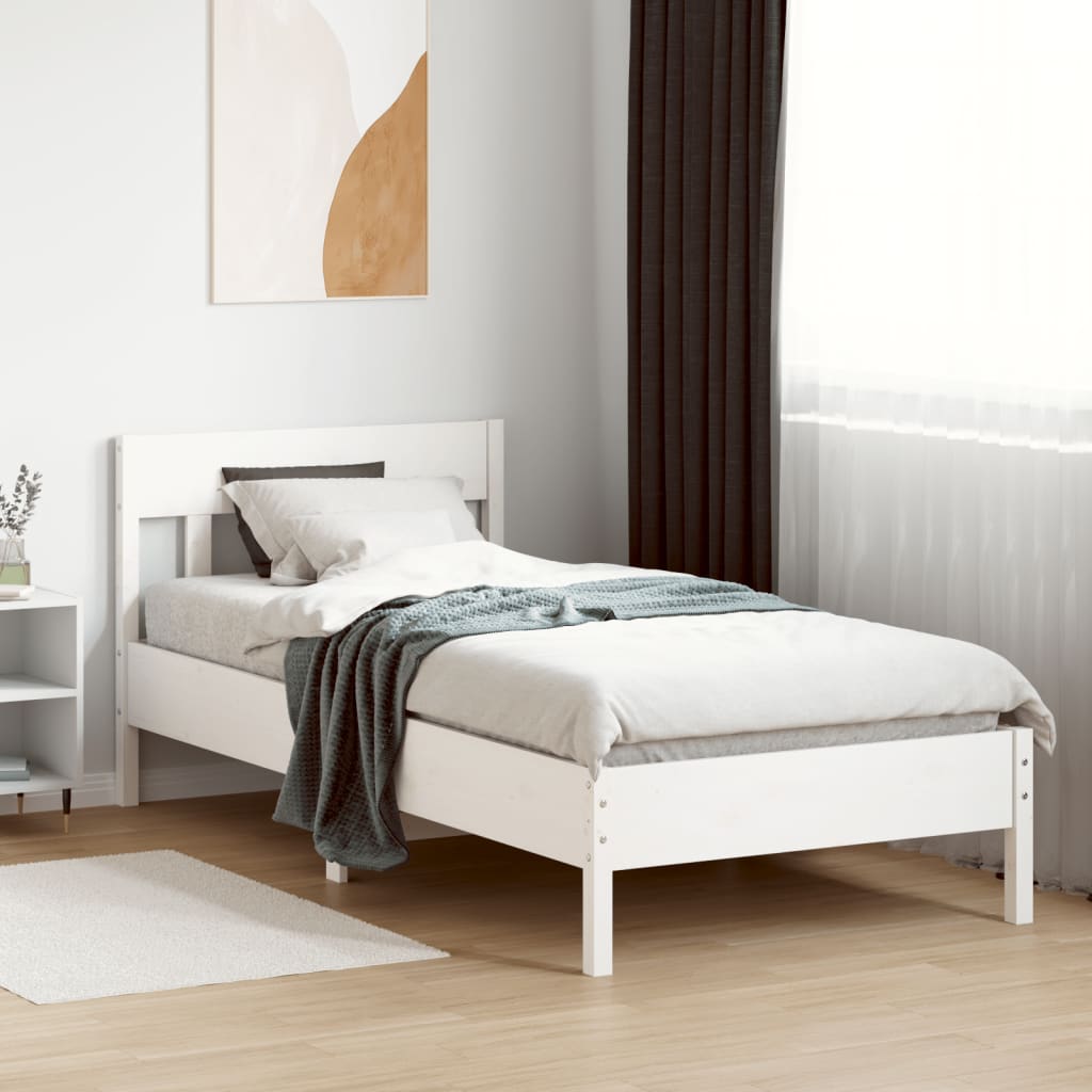 Bed Frame with Headboard White 100x200 cm Solid Wood Pine