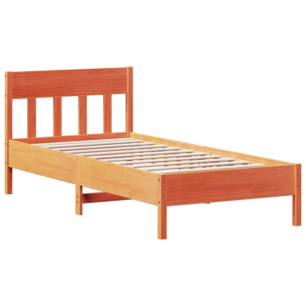 Bed Frame with Headboard Wax Brown 100x200 cm Solid Wood Pine