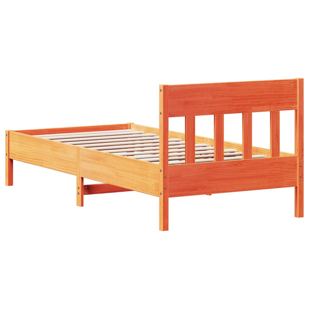 Bed Frame with Headboard Wax Brown 100x200 cm Solid Wood Pine