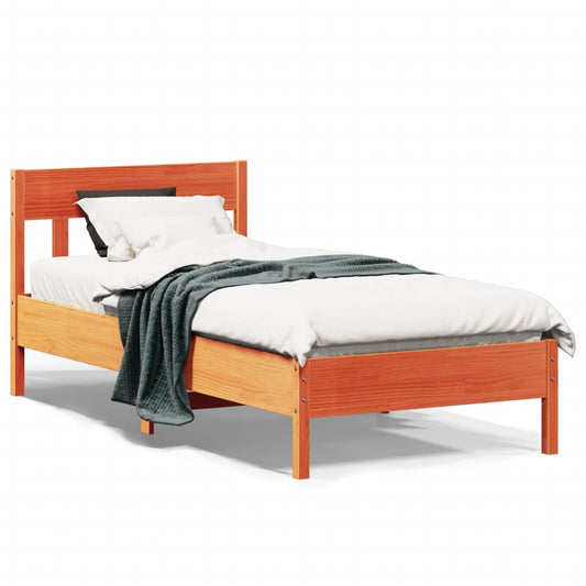 Bed Frame with Headboard Wax Brown 100x200 cm Solid Wood Pine