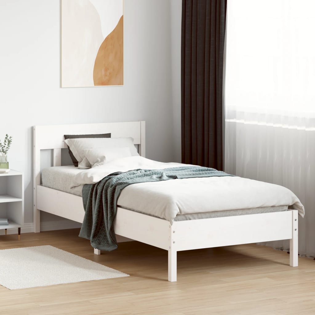 Bed Frame with Headboard White 90x200 cm Solid Wood Pine