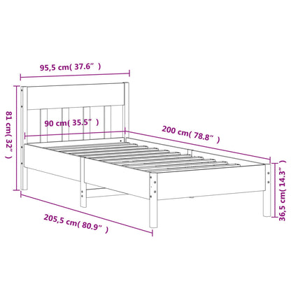 Bed Frame with Headboard White 90x200 cm Solid Wood Pine