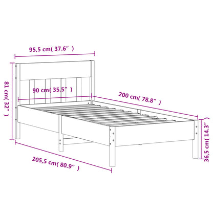 Bed Frame with Headboard Wax Brown 90x200 cm Solid Wood Pine