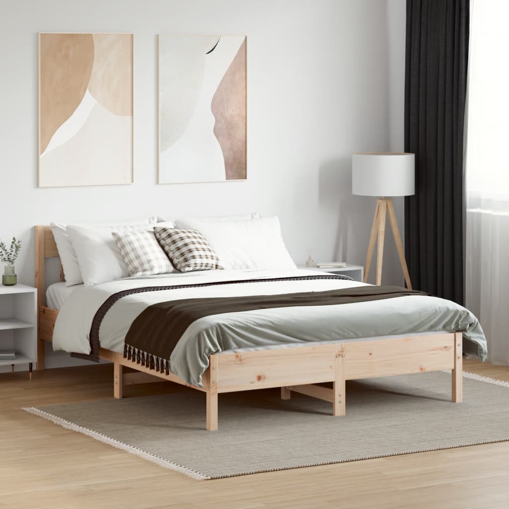 Bed Frame with Headboard 135x190 cm Double Solid Wood Pine