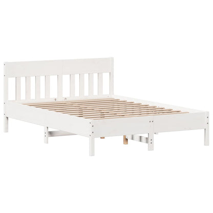 Bed Frame with Headboard White 135x190 cm Double Solid Wood Pine