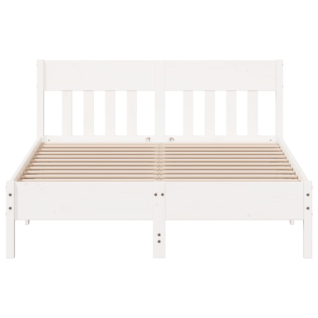 Bed Frame with Headboard White 135x190 cm Double Solid Wood Pine