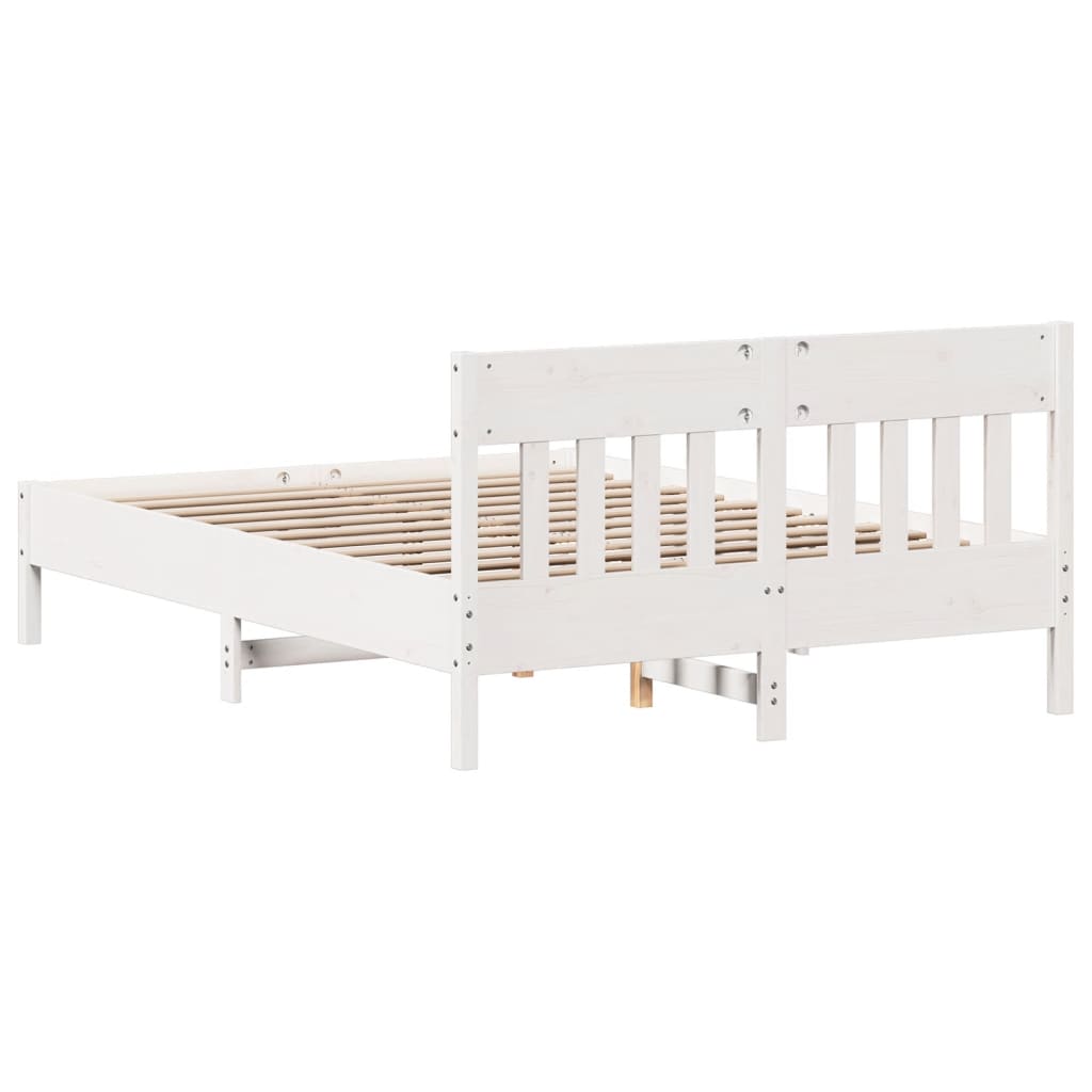 Bed Frame with Headboard White 120x190 cm Small Double Solid Wood Pine