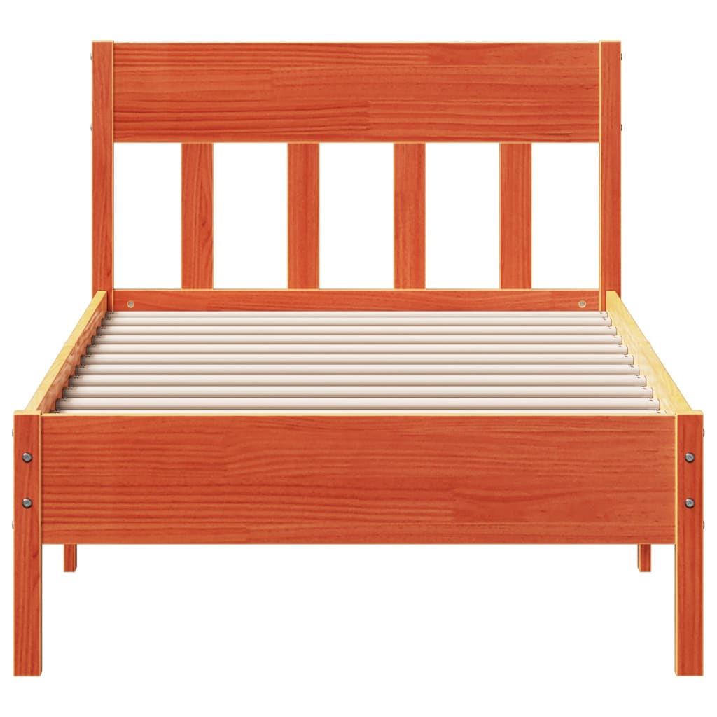 Bed Frame with Headboard Wax Brown 90x190 cm Single Solid Wood Pine