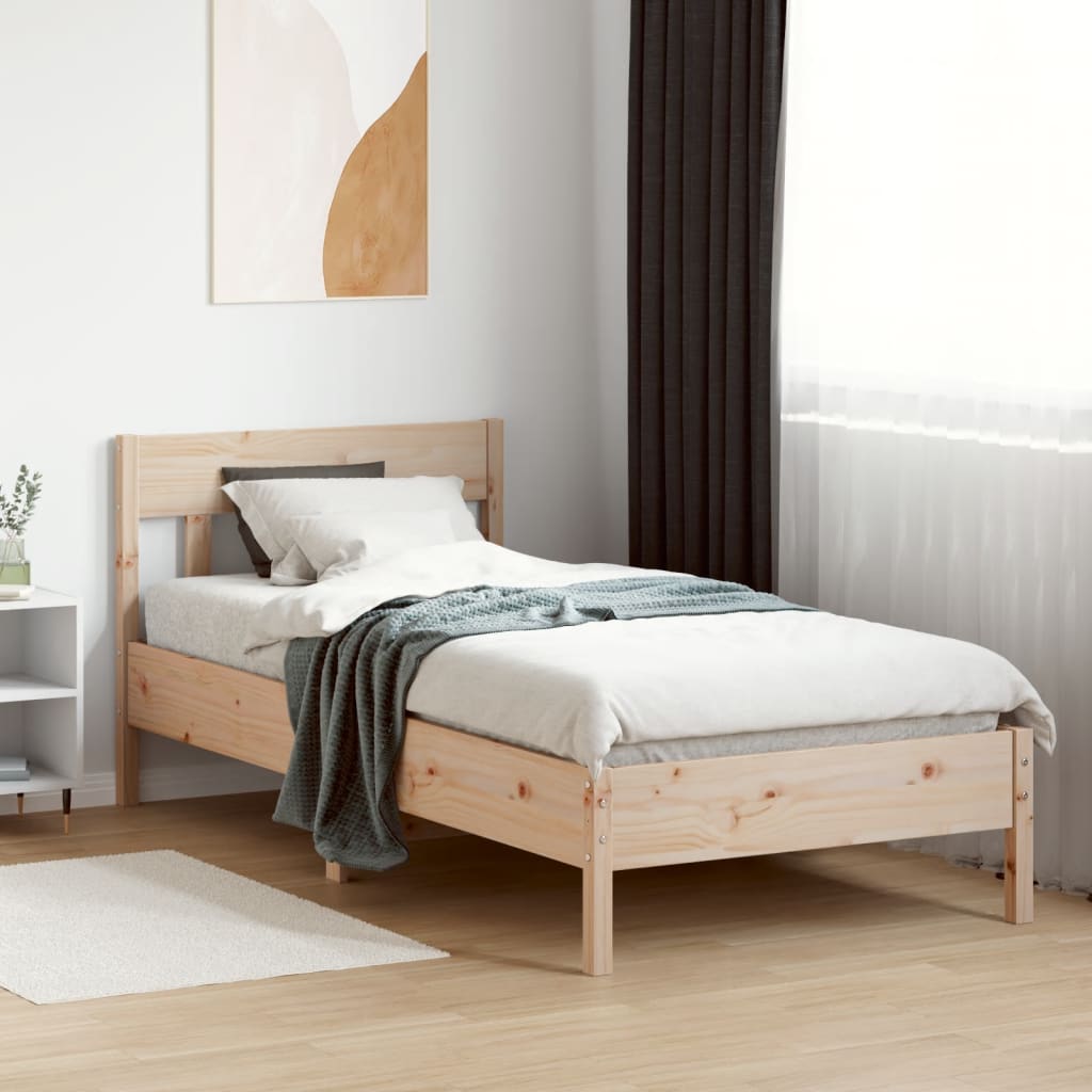 Bed Frame with Headboard 75x190 cm Small Single Solid Wood Pine