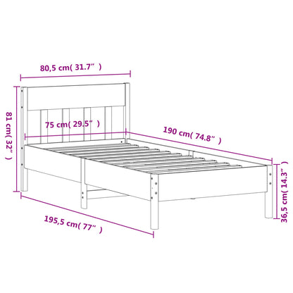 Bed Frame with Headboard 75x190 cm Small Single Solid Wood Pine