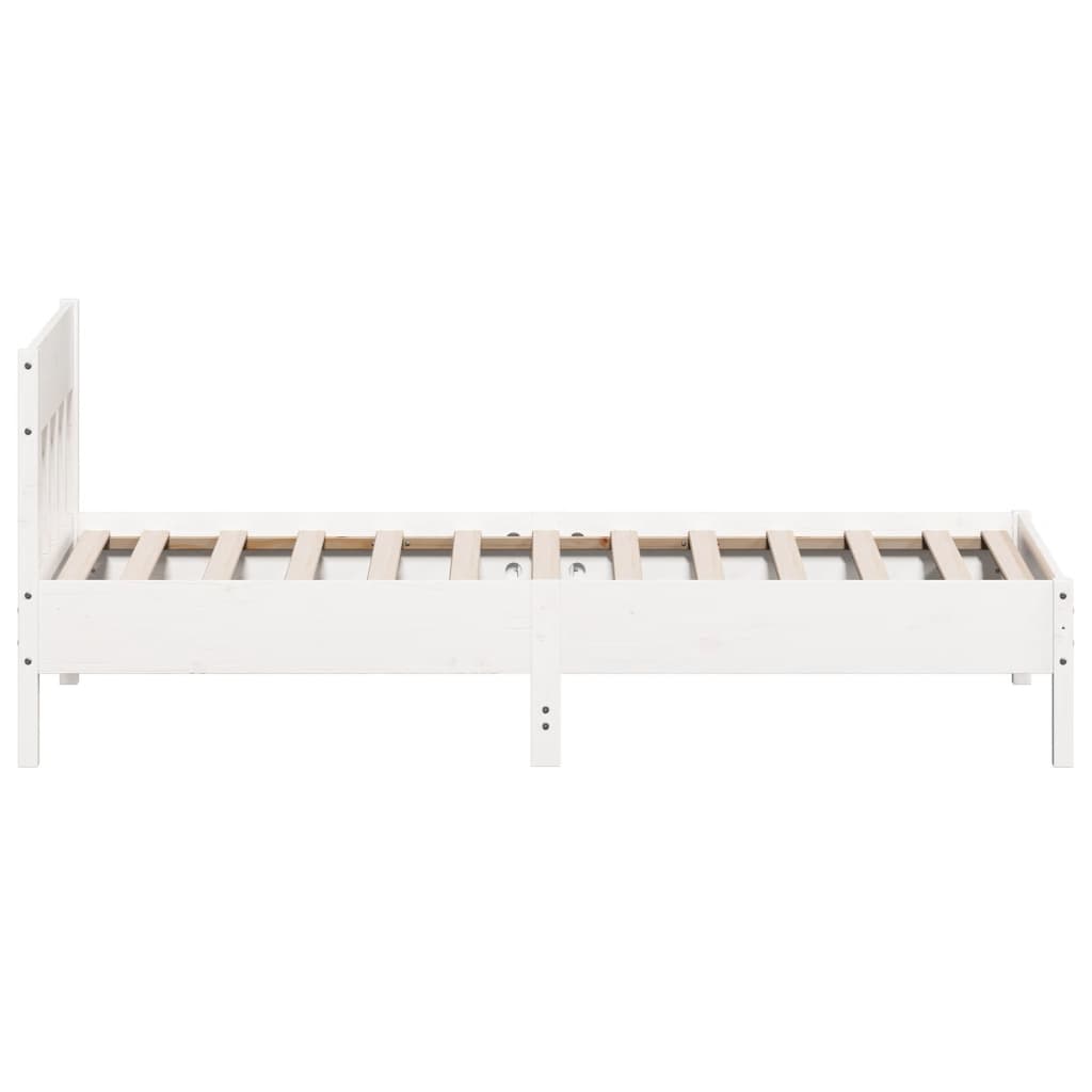 Bed Frame with Headboard White 75x190 cm Small Single Solid Wood Pine