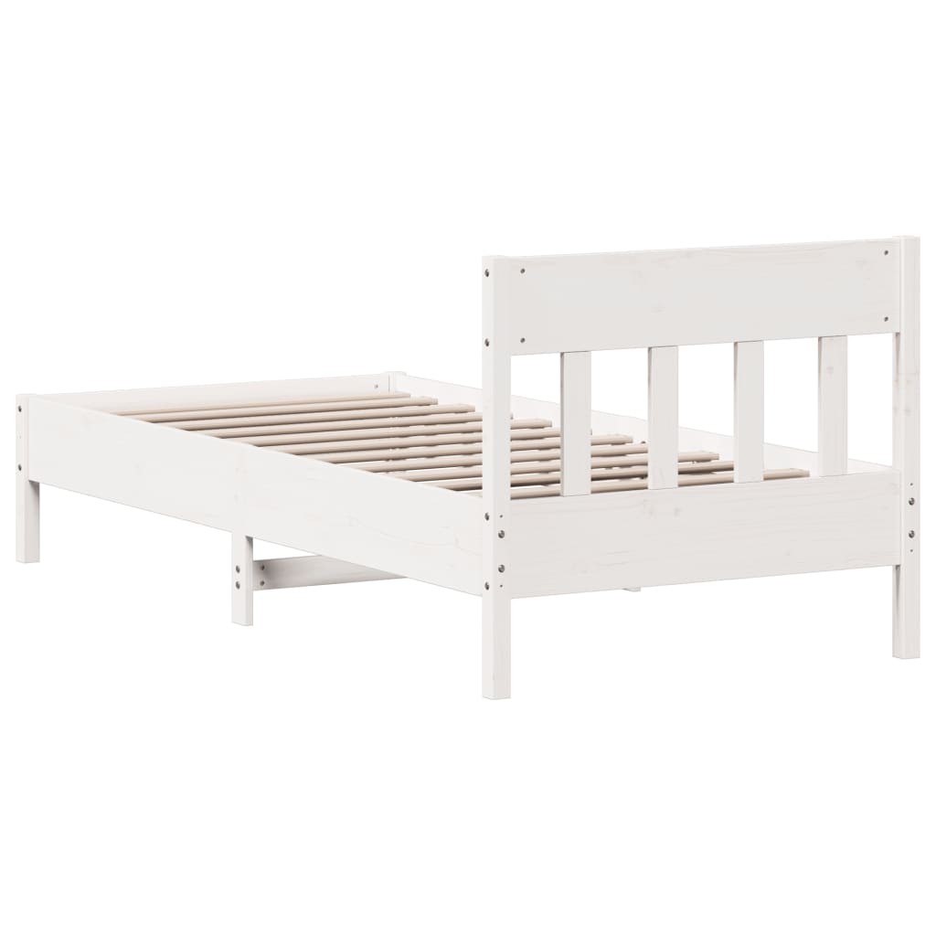 Bed Frame with Headboard White 75x190 cm Small Single Solid Wood Pine