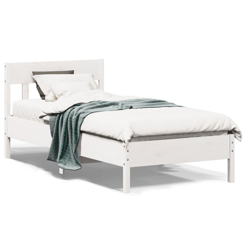 Bed Frame with Headboard White 75x190 cm Small Single Solid Wood Pine