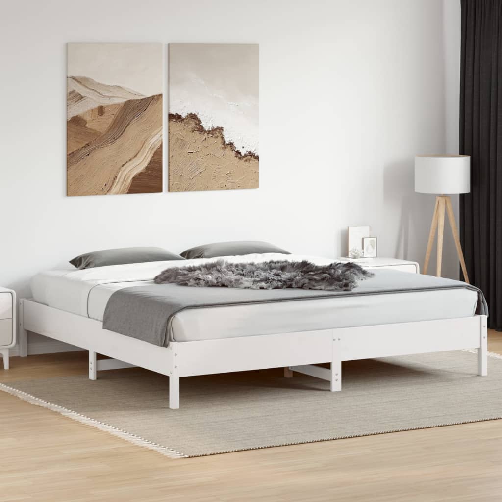 Bed Frame White 200x200 cm Solid Wood Pine