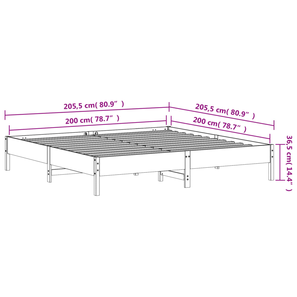 Bed Frame White 200x200 cm Solid Wood Pine