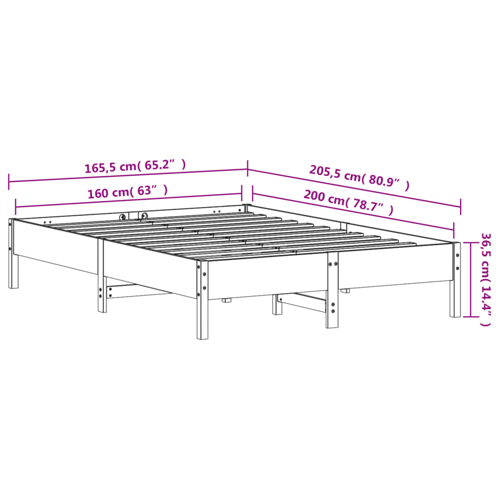 Bed Frame White 160x200 cm Solid Wood Pine