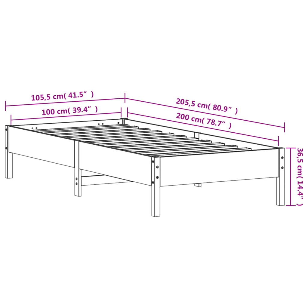 Bed Frame 100x200 cm Solid Wood Pine