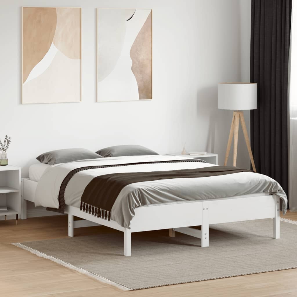 Bed Frame White 140x190 cm Solid Wood Pine