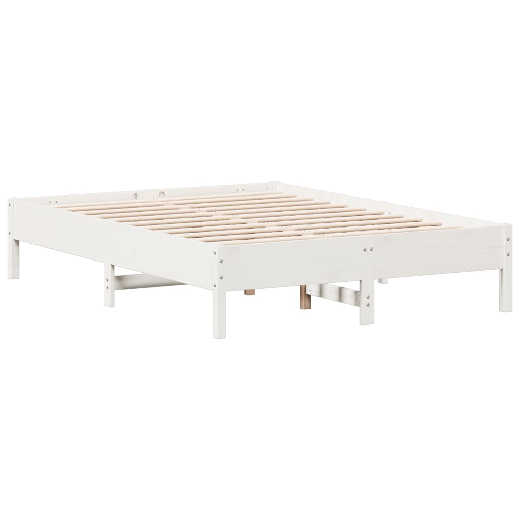 Bed Frame White 135x190 cm Double Solid Wood Pine