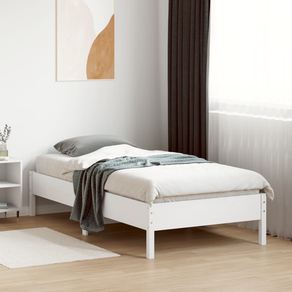 Bed Frame White 90x190 cm Single Solid Wood Pine