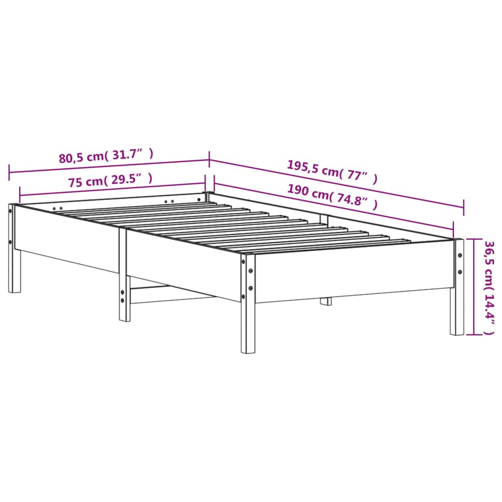 Bed Frame 75x190 cm Small Single Solid Wood Pine