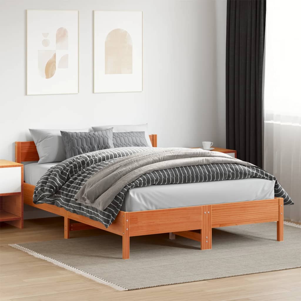 Bed Frame with Headboard Wax Brown 160x200 cm Solid Wood Pine