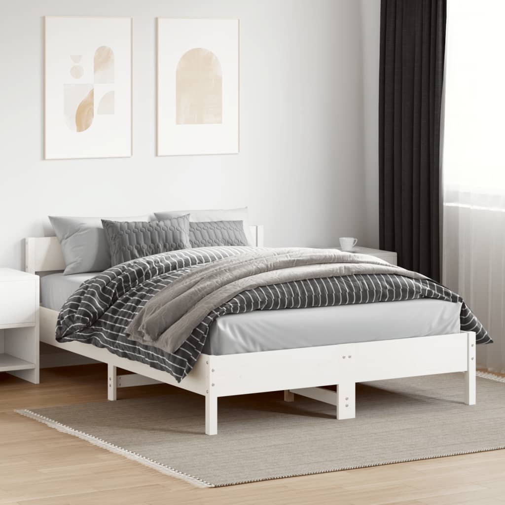 Bed Frame with Headboard White 150x200 cm King Size Solid Wood Pine