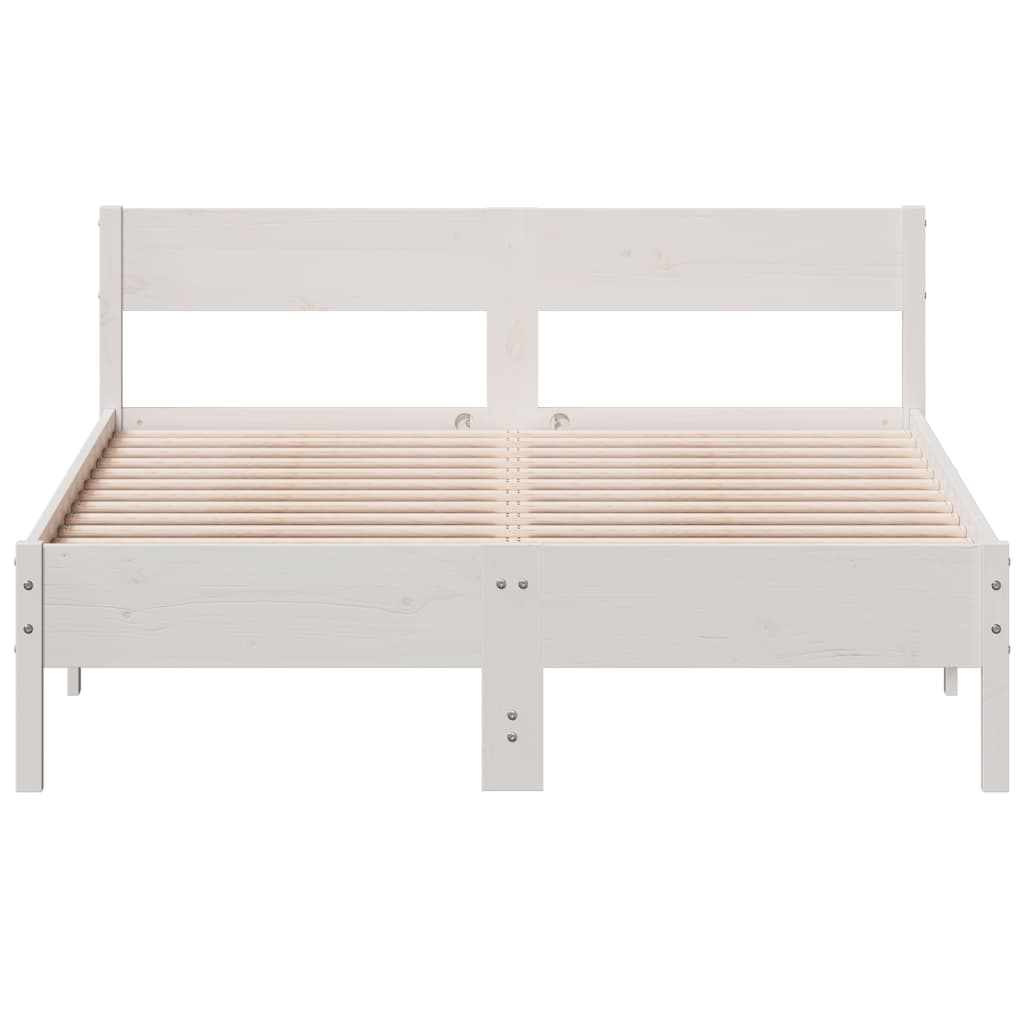 Bed Frame with Headboard White 150x200 cm King Size Solid Wood Pine